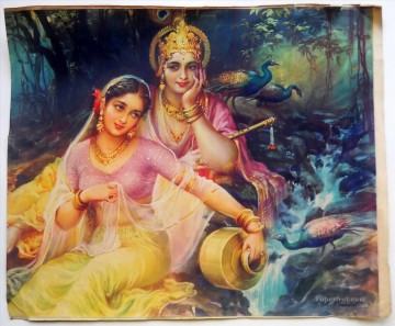 ラダ・クリシュナ Painting - ロマンチックなムードのヒンドゥー教におけるラダとクリシュナ